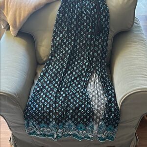 Blue and Black Pleated A-line Maxi Dress